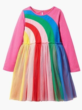 Mini Boden Rainbow Tulle Dress Girls Pink Long Sleeve Skirt Size 5-6Y Flowy Tutu